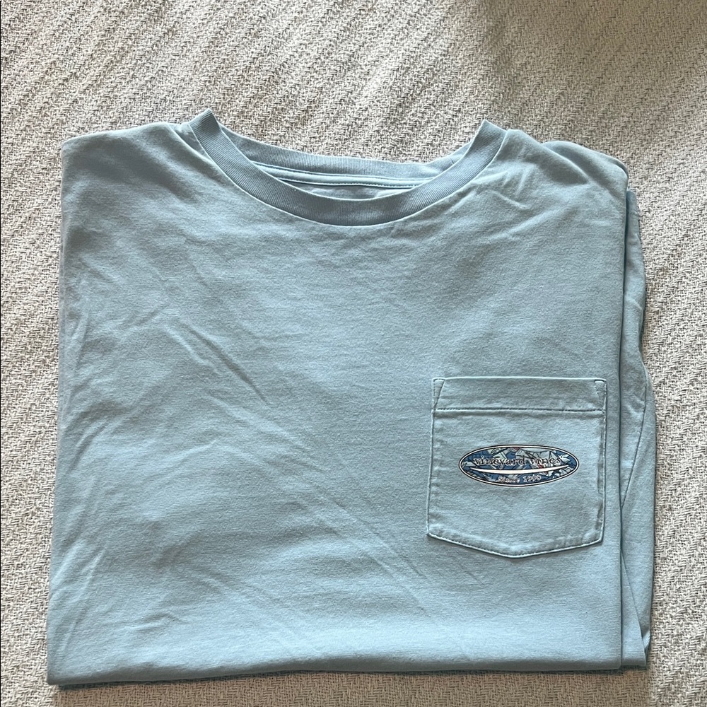 Vineyard Vines Pale Blue Short Sleeve Pocket Tee with Logo Patch